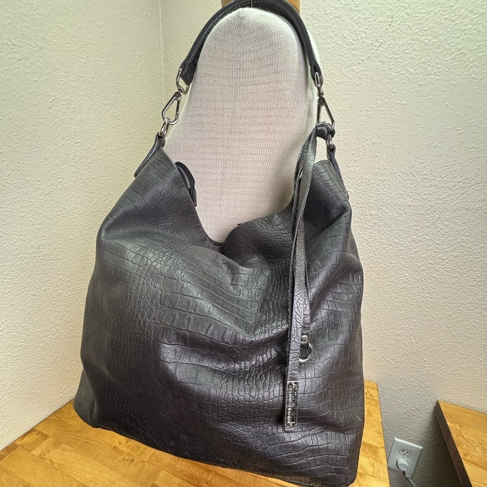 Gianni Chiarini Firenze Italy Croc Embossed Leather Hobo Shoulder Bag